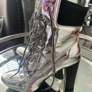 Silver High Heel Lace-Up Boots